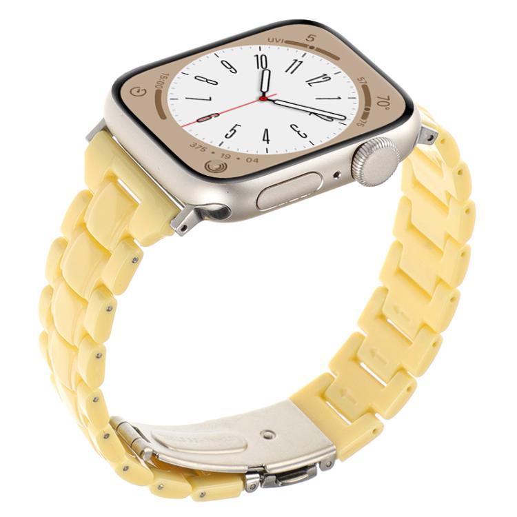 For Apple Watch 46mm / 49mm / 45mm / 44mm Small Waist Rhombus Three-bead Resin Watch Band(Lemon Yellow) by bashfashion