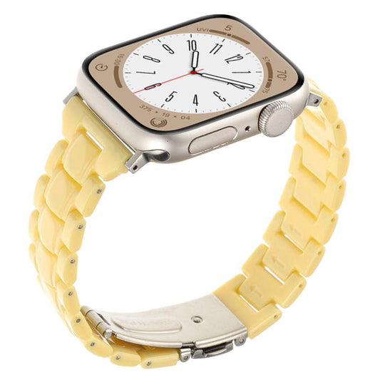 For Apple Watch 46mm / 49mm / 45mm / 44mm Small Waist Rhombus Three-bead Resin Watch Band(Lemon Yellow) by bashfashion