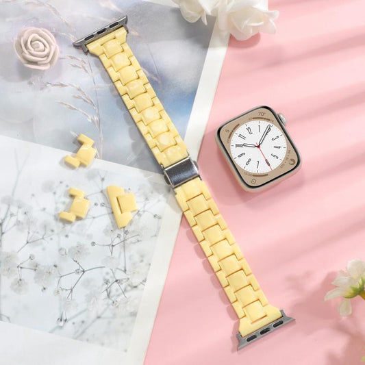For Apple Watch 46mm / 49mm / 45mm / 44mm Small Waist Rhombus Three-bead Resin Watch Band(Lemon Yellow) by bashfashion