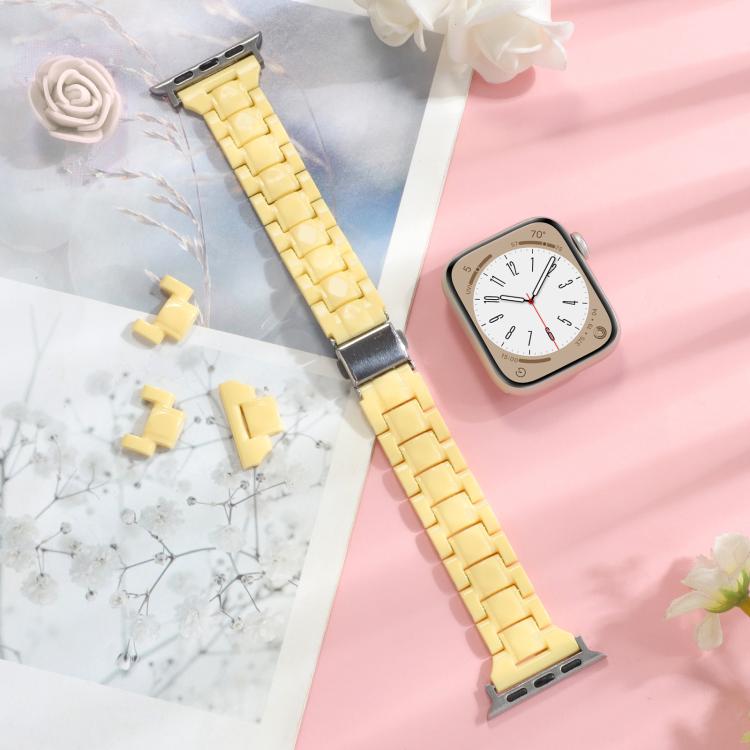 For Apple Watch 42mm / 41mm / 40mm / 38mm Small Waist Rhombus Three-bead Resin Watch Band(Lemon Yellow) by bashfashion