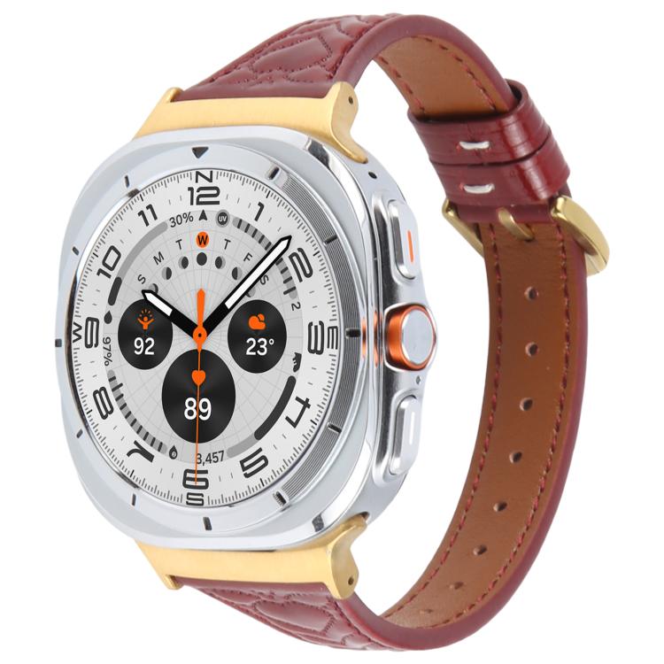 For Samsung Galaxy Watch Ultra 47mm / Ultra 2025 Metal Connector Heart-Shaped Embossed Leather Watch Band(Wine Red) by bashfashion