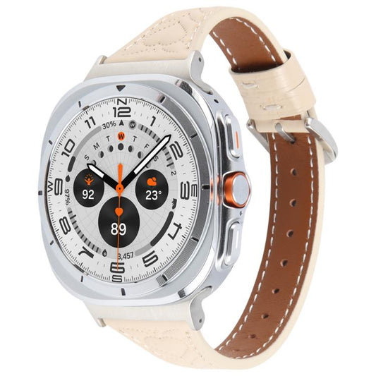For Samsung Galaxy Watch Ultra 47mm / Ultra 2025 Metal Connector Heart-Shaped Embossed Leather Watch Band(Apricot) by bashfashion