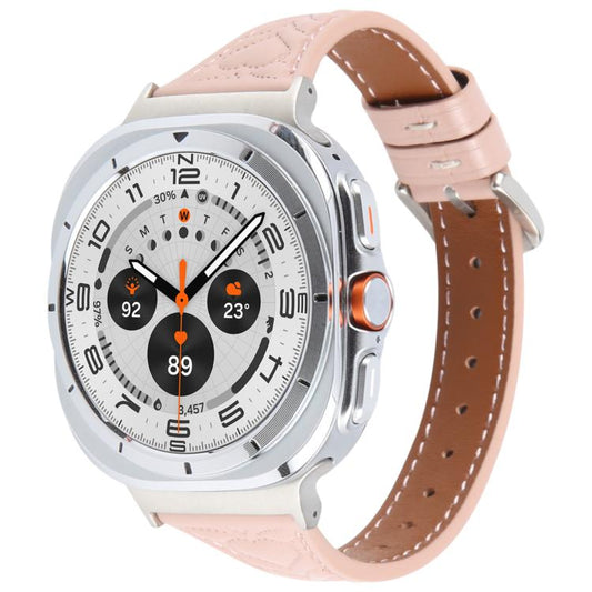 For Samsung Galaxy Watch Ultra 47mm / Ultra 2025 Metal Connector Heart-Shaped Embossed Leather Watch Band(Pink) by bashfashion
