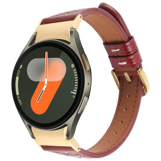 For Samsung Galaxy Watch 7 Metal Connector Heart-Shaped Embossed Leather Quick Release Watch Band(Wine Red) by bashfashion