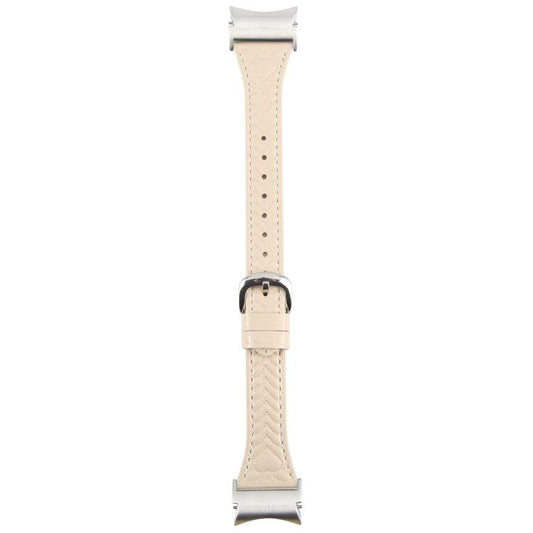 For Samsung Galaxy Watch 7 Metal Connector Heart-Shaped Embossed Leather Quick Release Watch Band(Apricot) by bashfashion