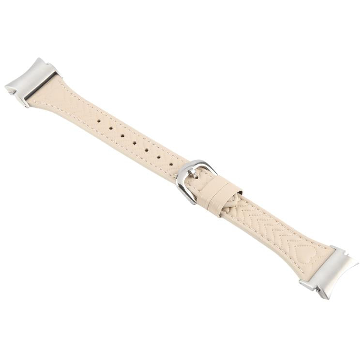 For Samsung Galaxy Watch 7 Metal Connector Heart-Shaped Embossed Leather Quick Release Watch Band(Apricot) by bashfashion