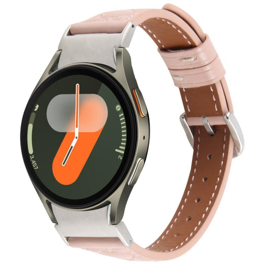 For Samsung Galaxy Watch 7 Metal Connector Heart-Shaped Embossed Leather Quick Release Watch Band(Pink) by bashfashion
