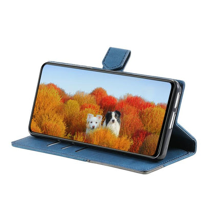 For iPhone 16e TTUDRCH Embossed Line Splicing Leather Phone Case(Blue) by bashfashion