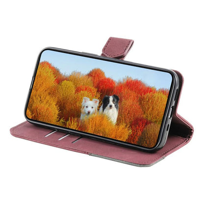 For iPhone 16e TTUDRCH Embossed Line Splicing Leather Phone Case(Wine Red) by bashfashion