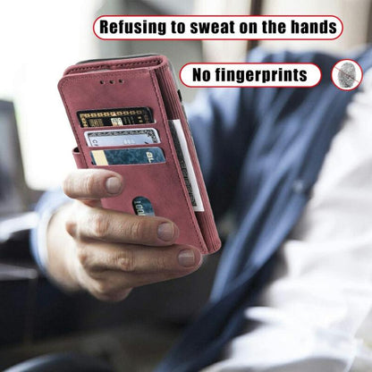 For iPhone 16e TTUDRCH Embossed Line Splicing Leather Phone Case(Wine Red) by bashfashion