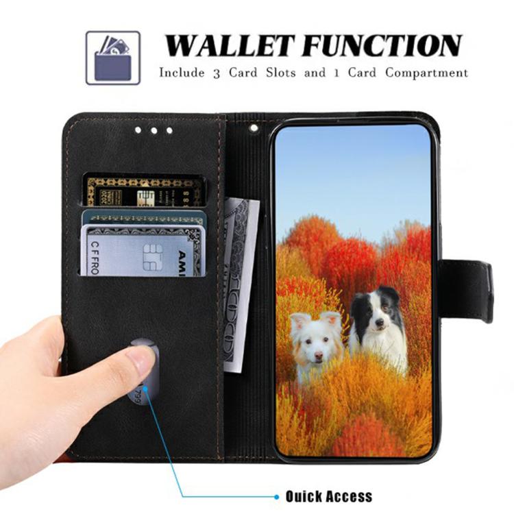 For iPhone 16e TTUDRCH Embossed Line Splicing Leather Phone Case(Black) by bashfashion