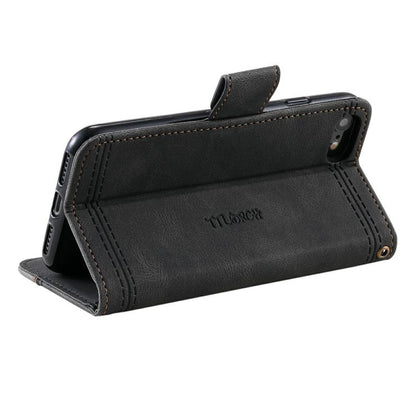 For iPhone 16e TTUDRCH Embossed Line Splicing Leather Phone Case(Black) by bashfashion