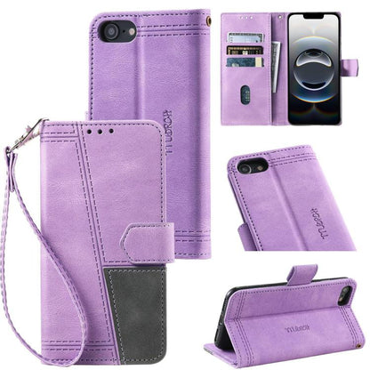 For iPhone 16e TTUDRCH Embossed Line Splicing Leather Phone Case(Purple) by bashfashion