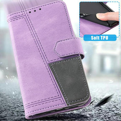 For iPhone 16e TTUDRCH Embossed Line Splicing Leather Phone Case(Purple) by bashfashion