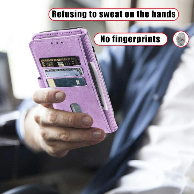 For iPhone 16e TTUDRCH Embossed Line Splicing Leather Phone Case(Purple) by bashfashion