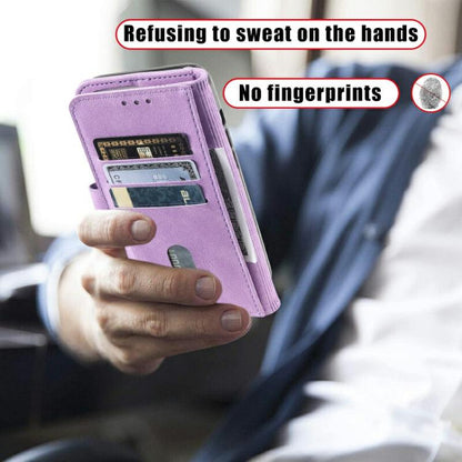 For iPhone 16e TTUDRCH Embossed Line Splicing Leather Phone Case(Purple) by bashfashion