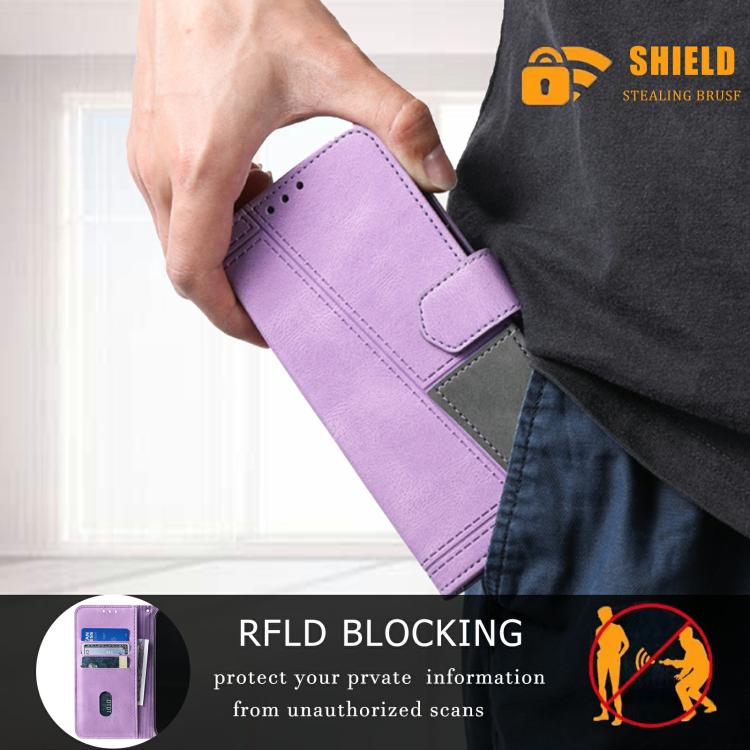 For iPhone 16e TTUDRCH Embossed Line Splicing Leather Phone Case(Purple) by bashfashion