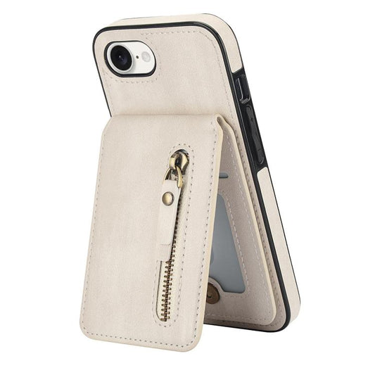For iPhone 16e Zipper Wallet Split MagSafe Leather Back Phone Case(White) by bashfashion