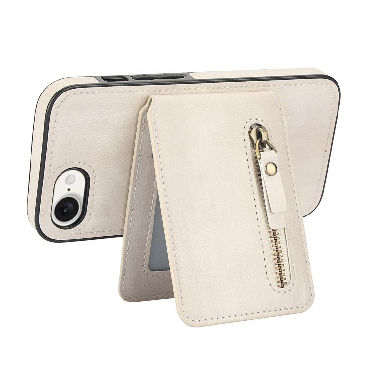 For iPhone 16e Zipper Wallet Split MagSafe Leather Back Phone Case(White) by bashfashion