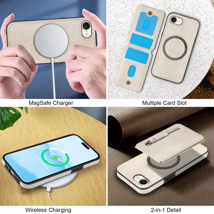 For iPhone 16e Zipper Wallet Split MagSafe Leather Back Phone Case(White) by bashfashion