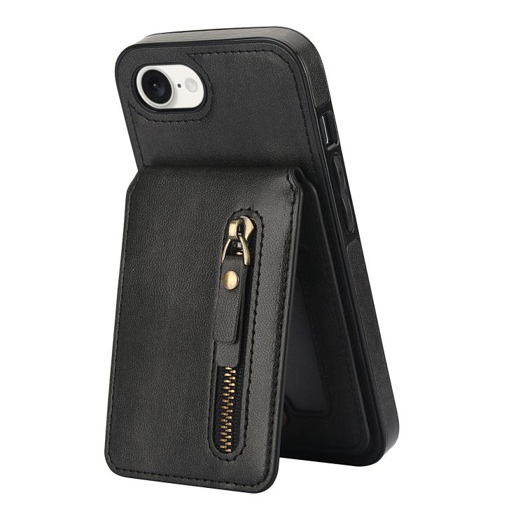 For iPhone 16e Zipper Wallet Split MagSafe Leather Back Phone Case(Black) by bashfashion