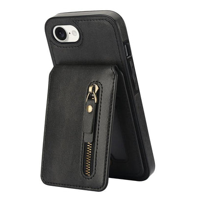 For iPhone 16e Zipper Wallet Split MagSafe Leather Back Phone Case(Black) by bashfashion