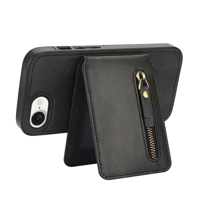 For iPhone 16e Zipper Wallet Split MagSafe Leather Back Phone Case(Black) by bashfashion