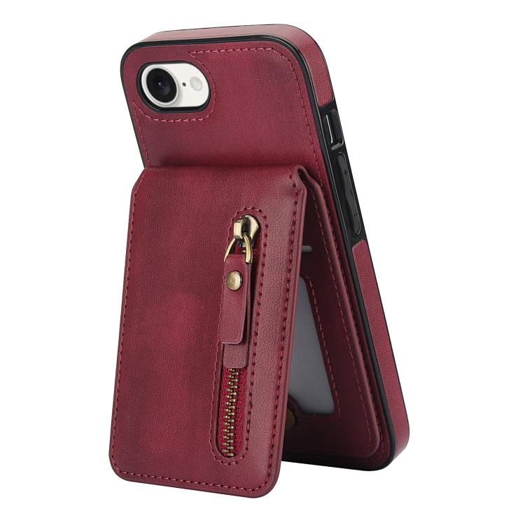 For iPhone 16e Zipper Wallet Split MagSafe Leather Back Phone Case(Red) by bashfashion