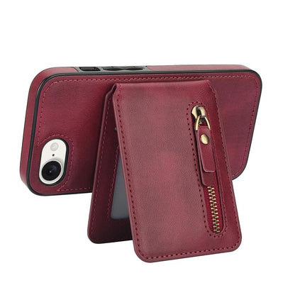 For iPhone 16e Zipper Wallet Split MagSafe Leather Back Phone Case(Red) by bashfashion