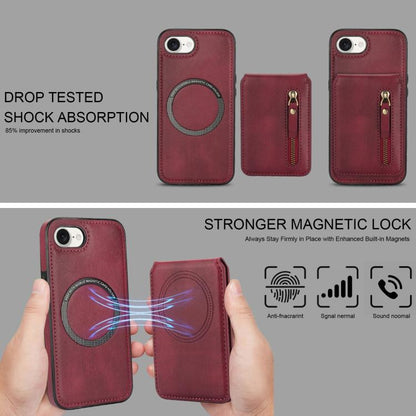 For iPhone 16e Zipper Wallet Split MagSafe Leather Back Phone Case(Red) by bashfashion