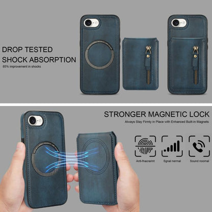 For iPhone 16e Zipper Wallet Split MagSafe Leather Back Phone Case(Blue) by bashfashion