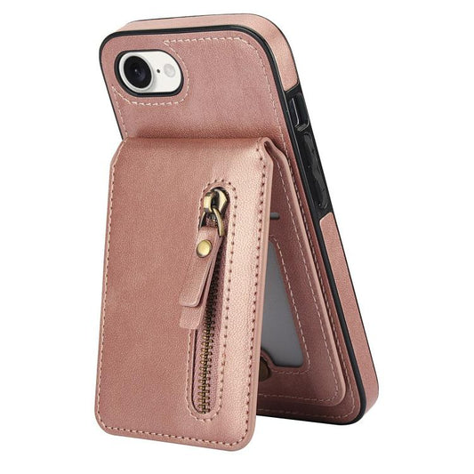 For iPhone 16e Zipper Wallet Split MagSafe Leather Back Phone Case(Rose Gold) by bashfashion
