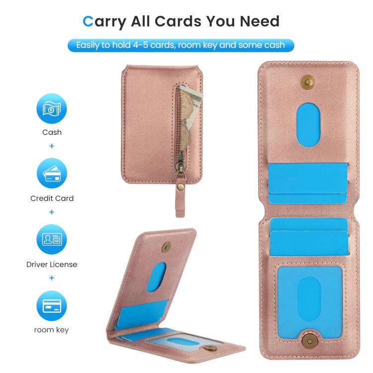 For iPhone 16e Zipper Wallet Split MagSafe Leather Back Phone Case(Rose Gold) by bashfashion