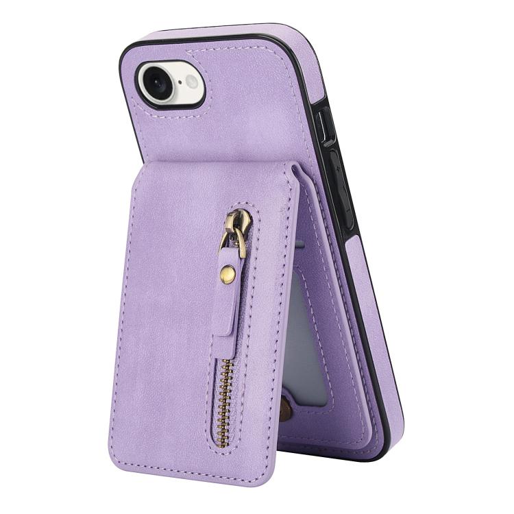 For iPhone 16e Zipper Wallet Split MagSafe Leather Back Phone Case(Purple) by bashfashion
