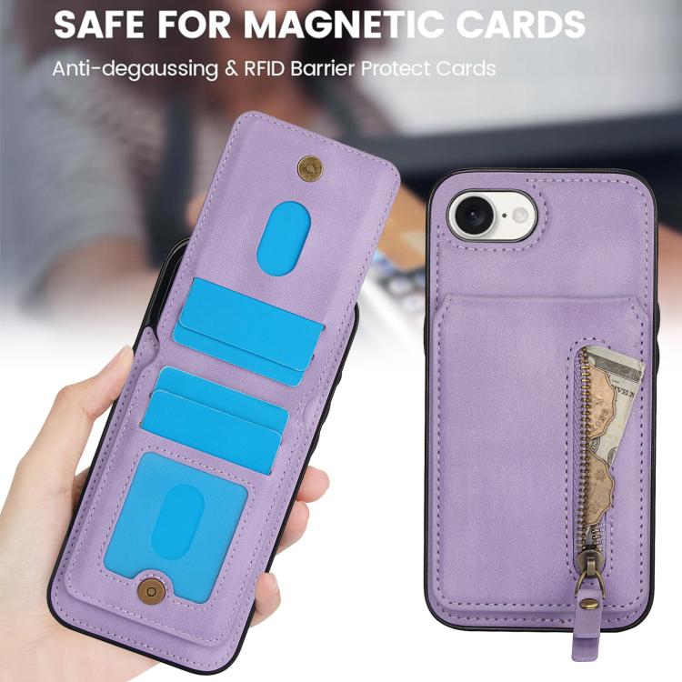 For iPhone 16e Zipper Wallet Split MagSafe Leather Back Phone Case(Purple) by bashfashion