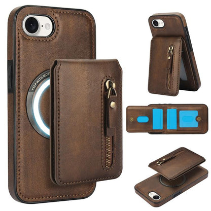 For iPhone 16e Zipper Wallet Split MagSafe Leather Back Phone Case(Brown) by bashfashion