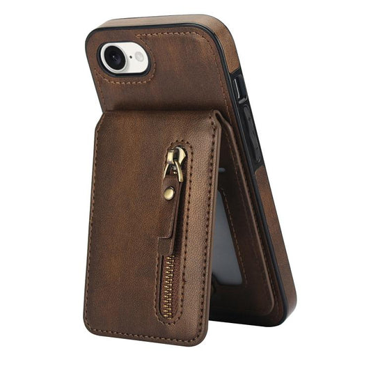 For iPhone 16e Zipper Wallet Split MagSafe Leather Back Phone Case(Brown) by bashfashion
