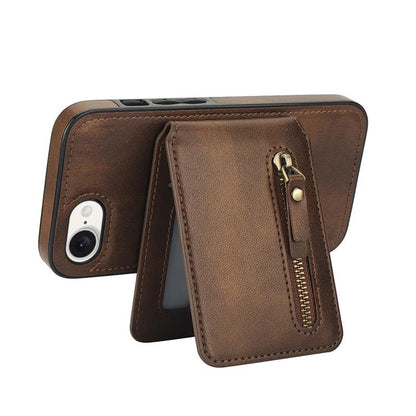 For iPhone 16e Zipper Wallet Split MagSafe Leather Back Phone Case(Brown) by bashfashion