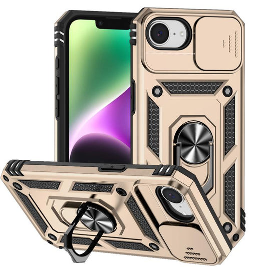 For iPhone 16e Sliding Camshield Holder Phone Case(Gold) by bashfashion