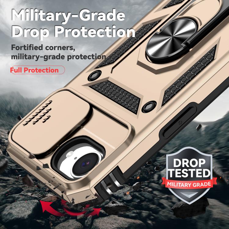 For iPhone 16e Sliding Camshield Holder Phone Case(Gold) by bashfashion