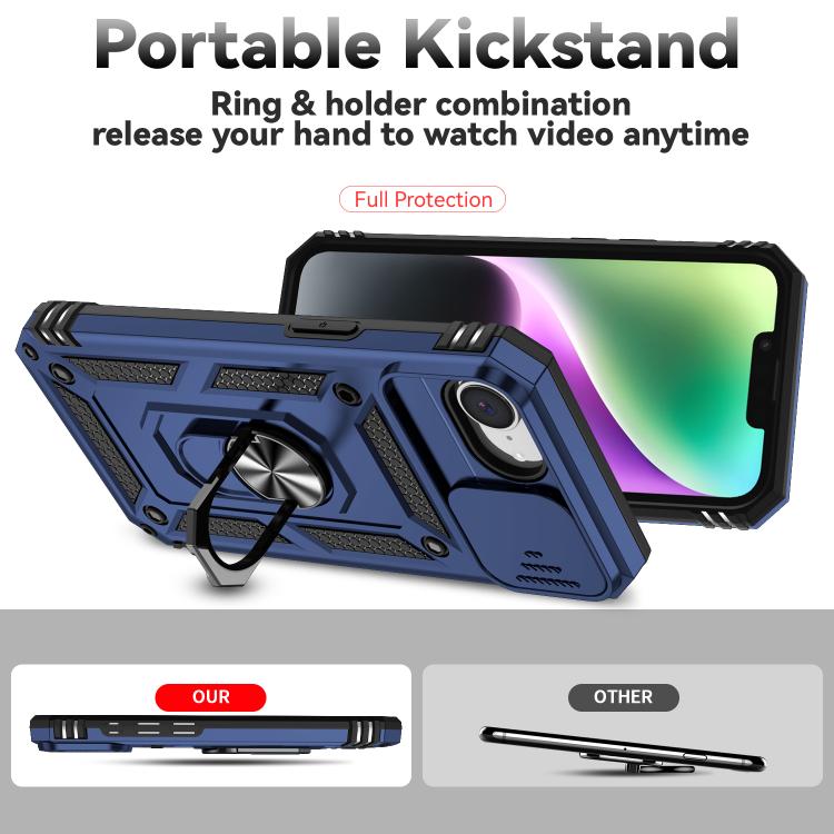 For iPhone 16e Sliding Camshield Holder Phone Case(Blue) by bashfashion