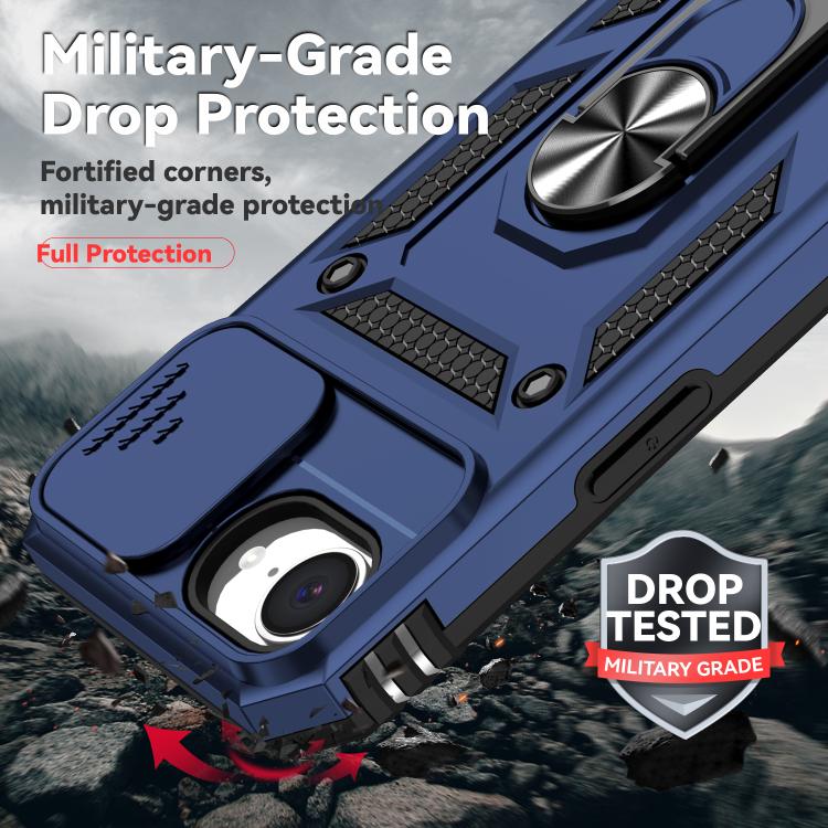 For iPhone 16e Sliding Camshield Holder Phone Case(Blue) by bashfashion