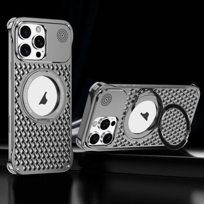 For iPhone 16 Pro R-JUST RJ-64 Aromatherapy Heat Dissipation MagSafe Phone Case with Stand(Grey) by R-JUST