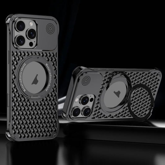 For iPhone 15 Pro Max R-JUST RJ-64 Aromatherapy Heat Dissipation MagSafe Phone Case with Stand(Black) by R-JUST