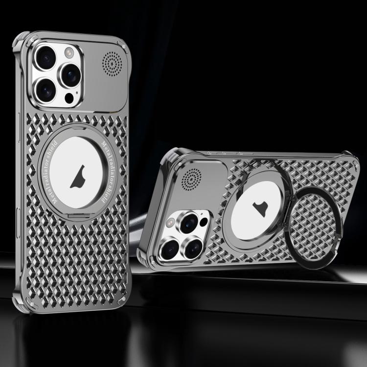 For iPhone 15 Pro Max R-JUST RJ-64 Aromatherapy Heat Dissipation MagSafe Phone Case with Stand(Grey) by R-JUST