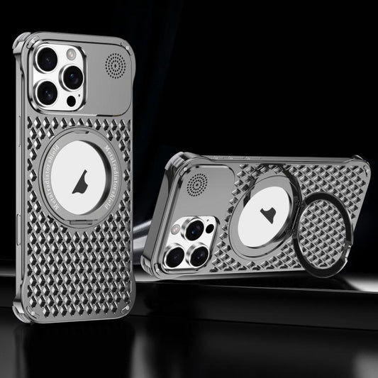 For iPhone 15 Pro R-JUST RJ-64 Aromatherapy Heat Dissipation MagSafe Phone Case with Stand(Grey) by R-JUST