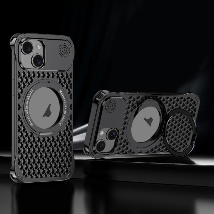 For iPhone 15 R-JUST RJ-64 Aromatherapy Heat Dissipation MagSafe Phone Case with Stand(Black) by R-JUST