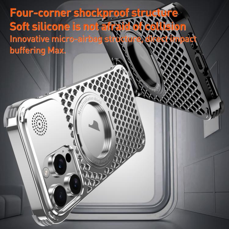 For iPhone 15 Pro Max R-JUST RJ-64 Aromatherapy Heat Dissipation MagSafe Phone Case with Stand(Grey) by R-JUST