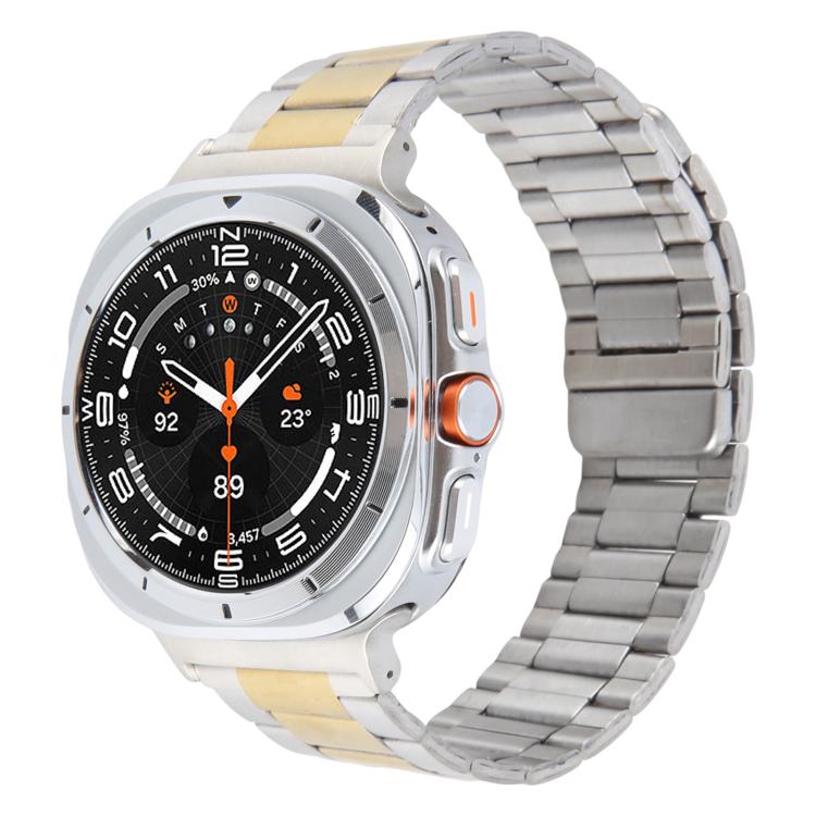 For Samsung Galaxy Watch Ultra 47mm / Ultra 2025 Three-beads Magnetic Steel Watch Band(Silver Gold) by bashfashion