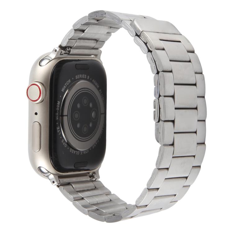 For Apple Watch 46mm / 49mm / 45mm / 44mm Three-beads Magnetic Steel Watch Band(Silver) by bashfashion